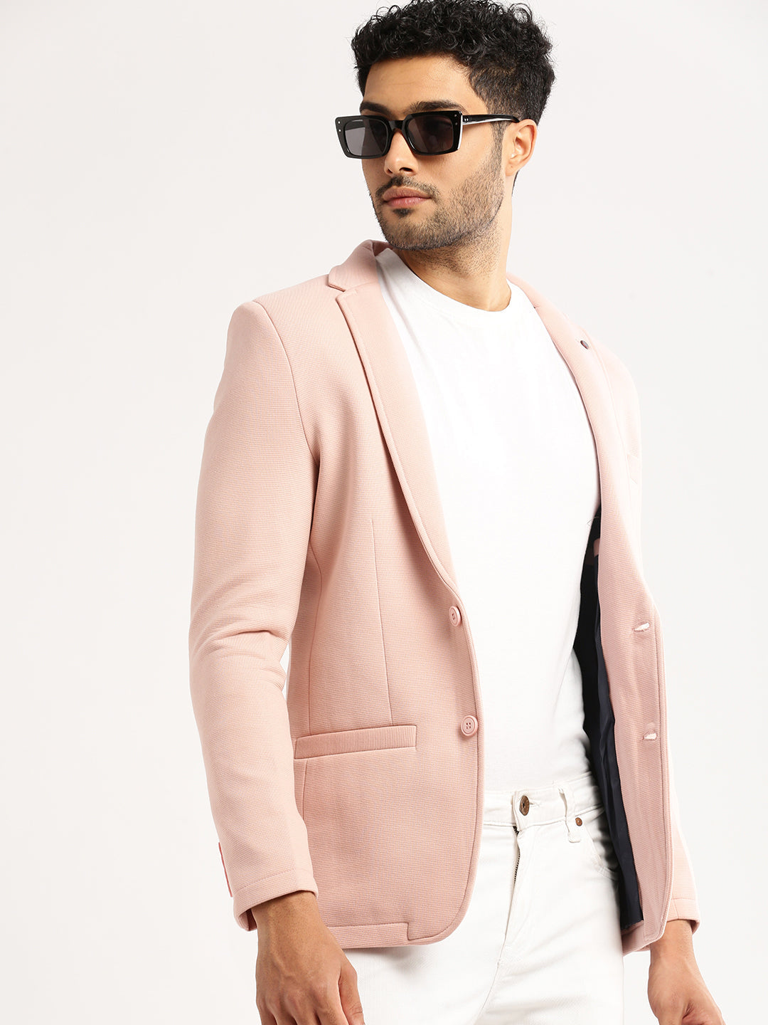 Men Peach Solid Notched Lapel Blazer