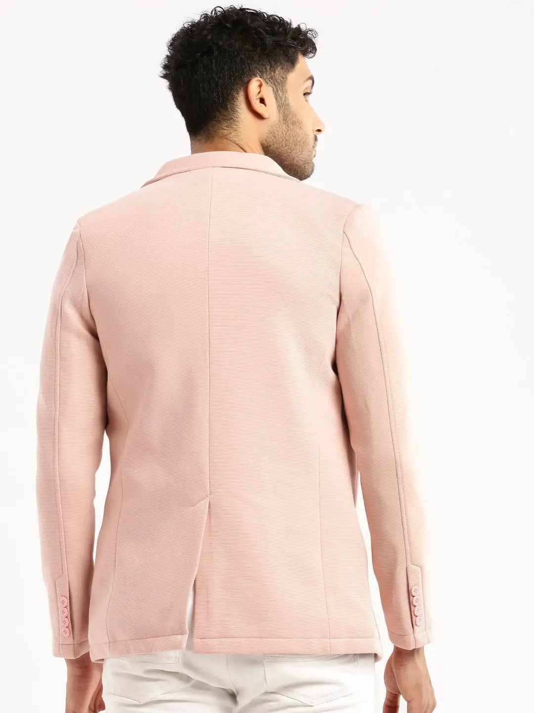Men's Peach Notched Lapel Collar Single-Breasted Corduroy Slim-Fit Blazer - from SHOWOFFFF
