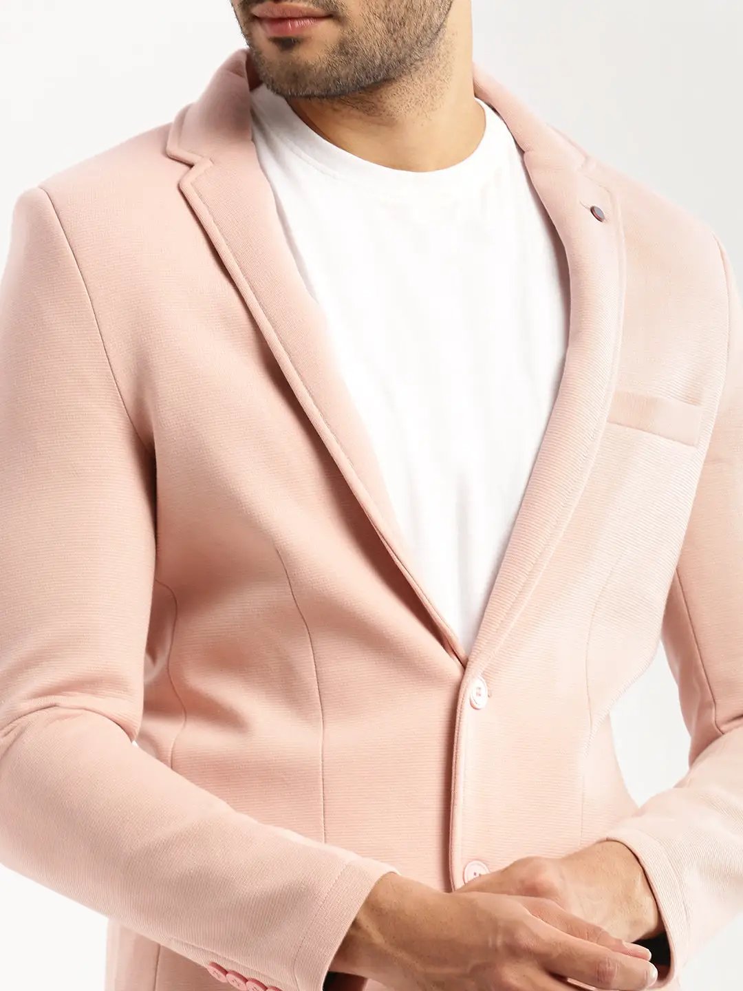 Men's Peach Notched Lapel Collar Single-Breasted Corduroy Slim-Fit Blazer - from SHOWOFFFF