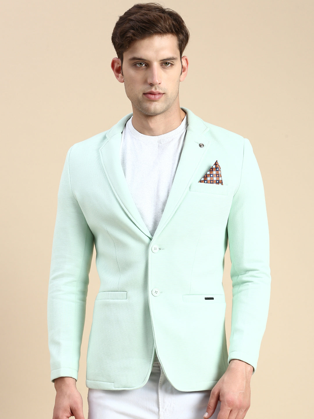 Men Green Solid Casual Blazer