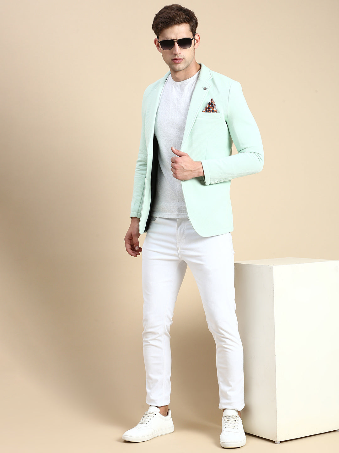 Men Green Solid Casual Blazer