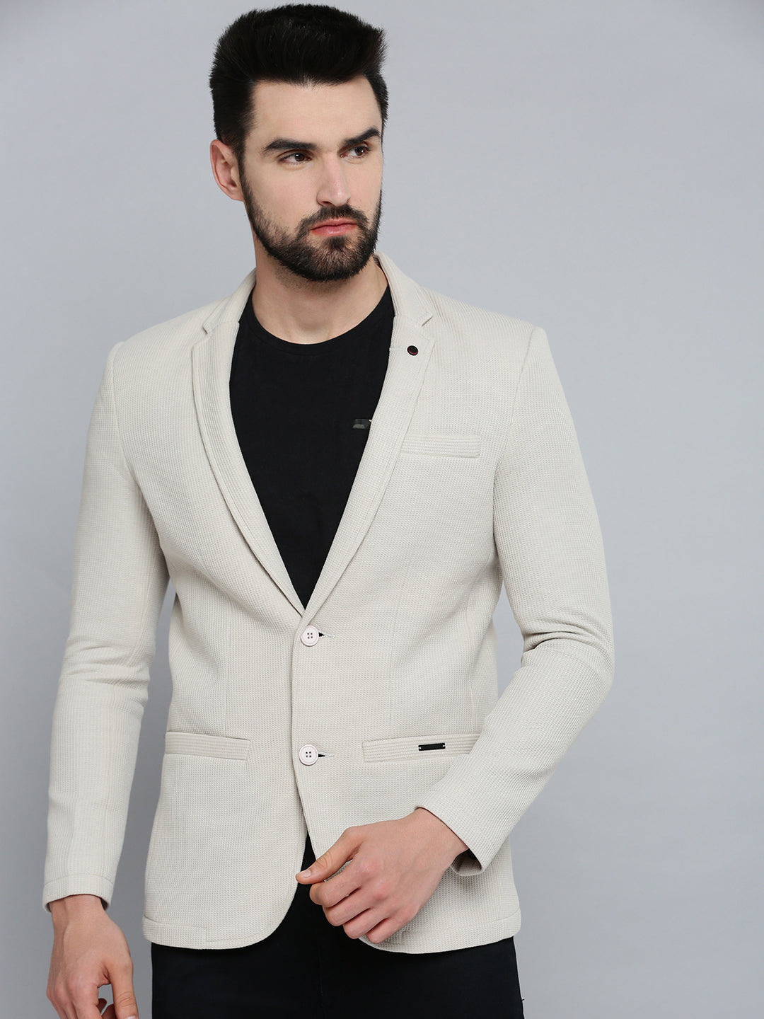 Men Grey Solid Blazer