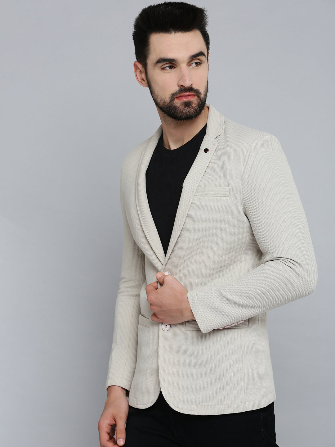 Men Grey Solid Blazer