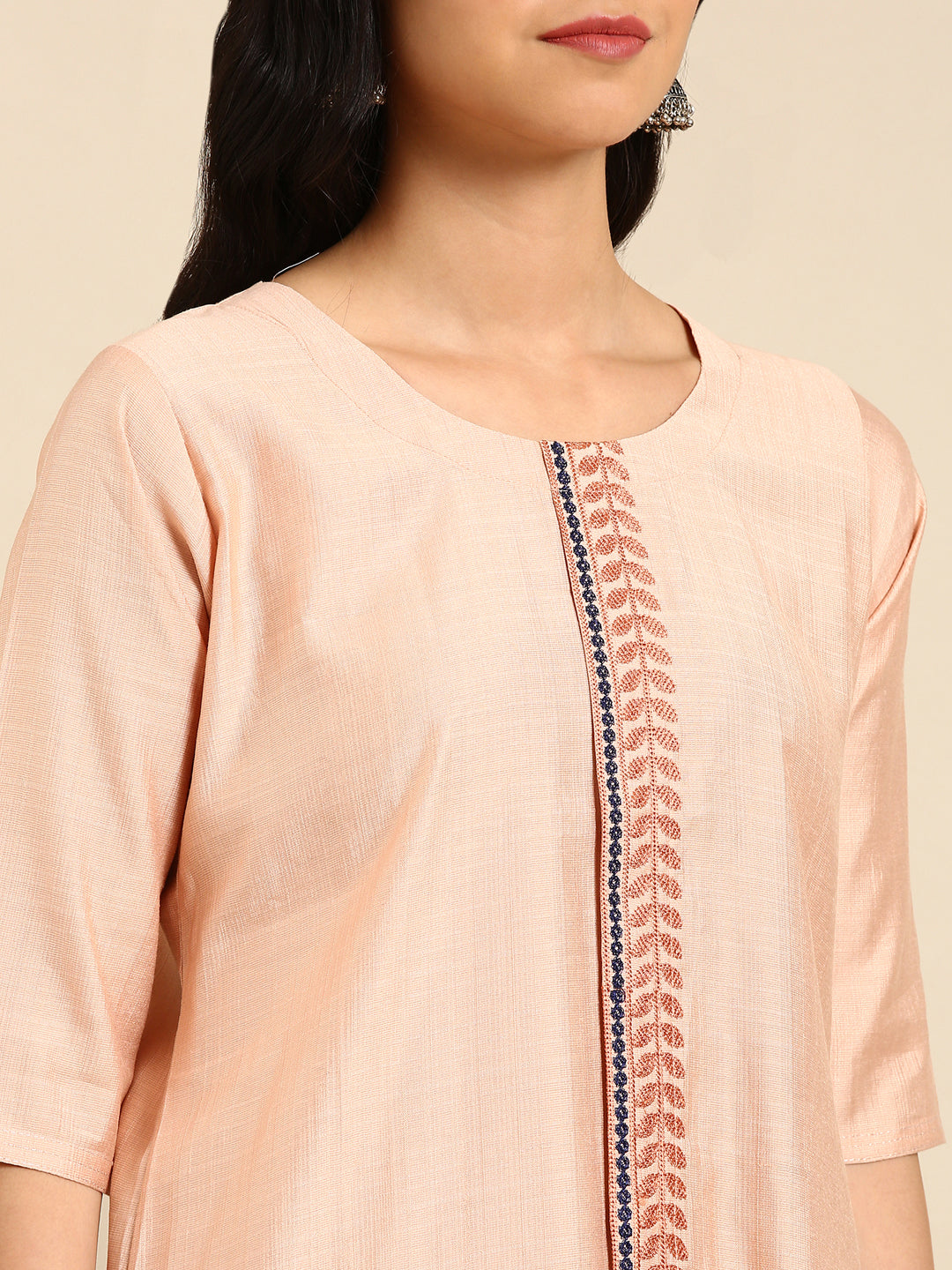 Women's Peach Printed Straight Kurta