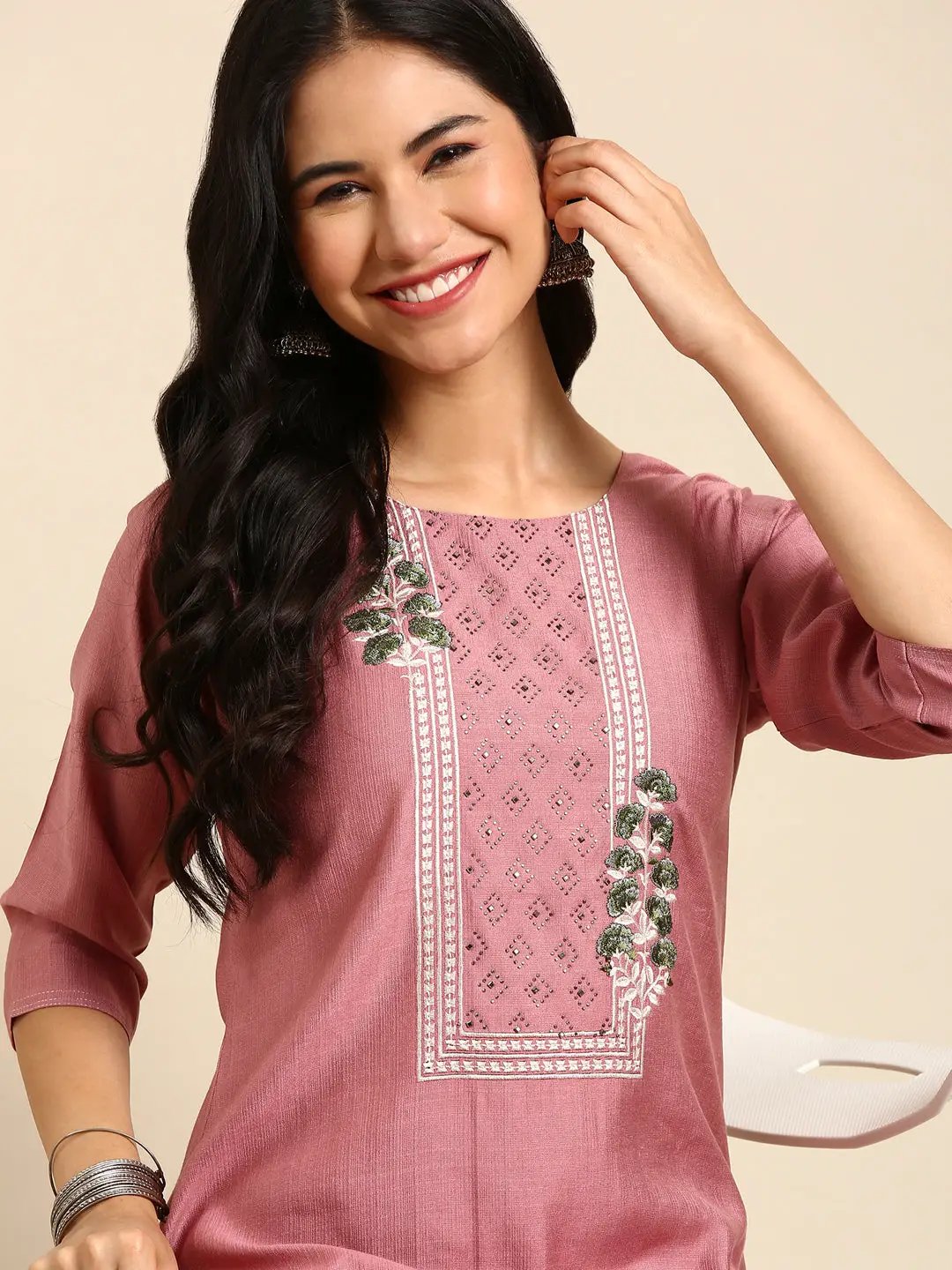 Women's Mauve Printed Straight Kurta