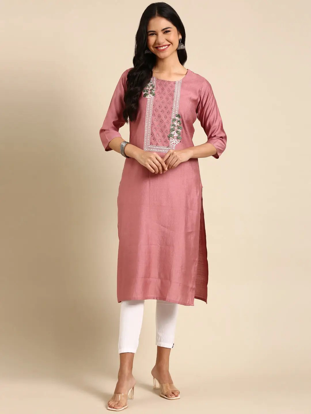 Women's Mauve Printed Straight Kurta