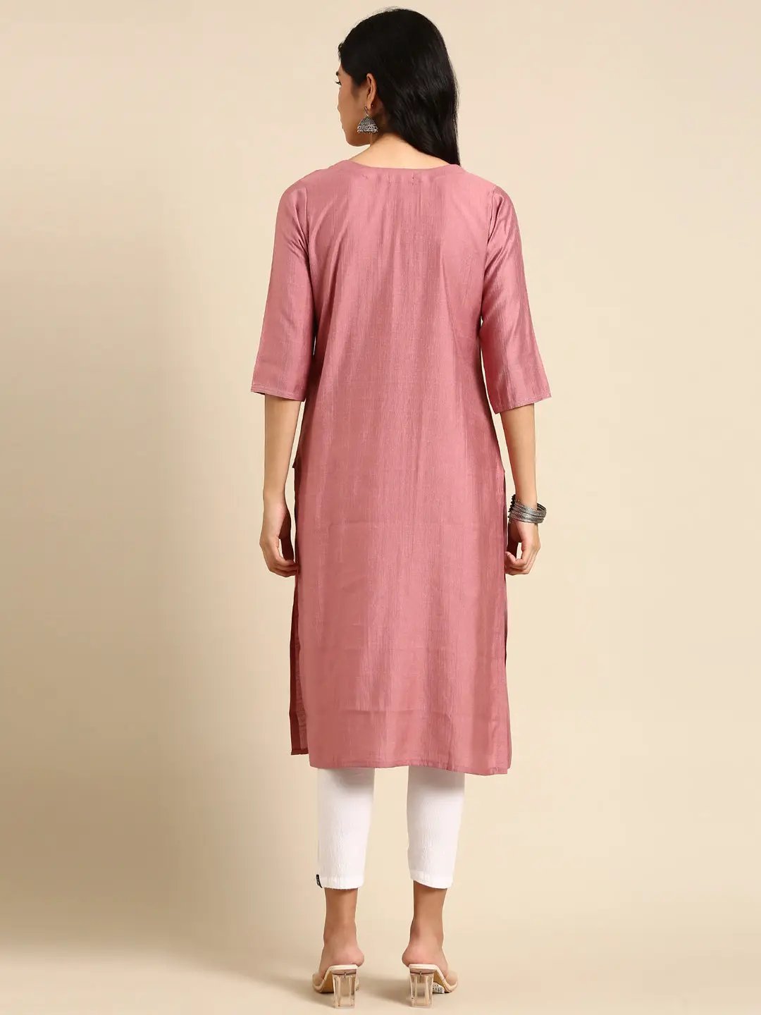 Women's Mauve Printed Straight Kurta