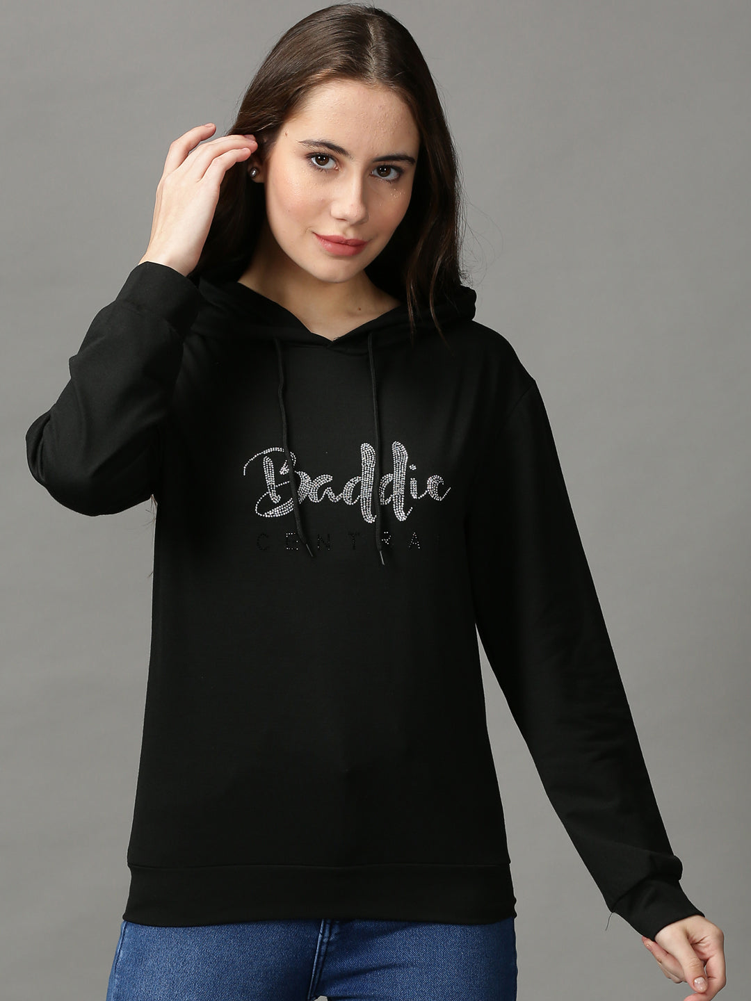 Women's Black Solid Sweatshirt