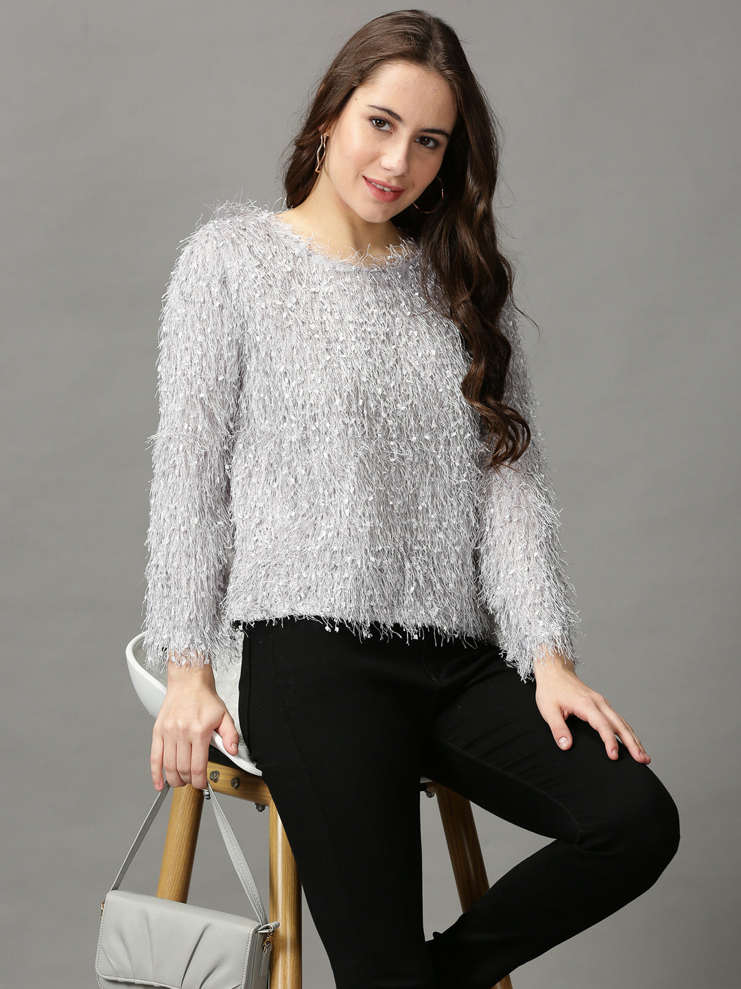 Women's Grey Solid Top