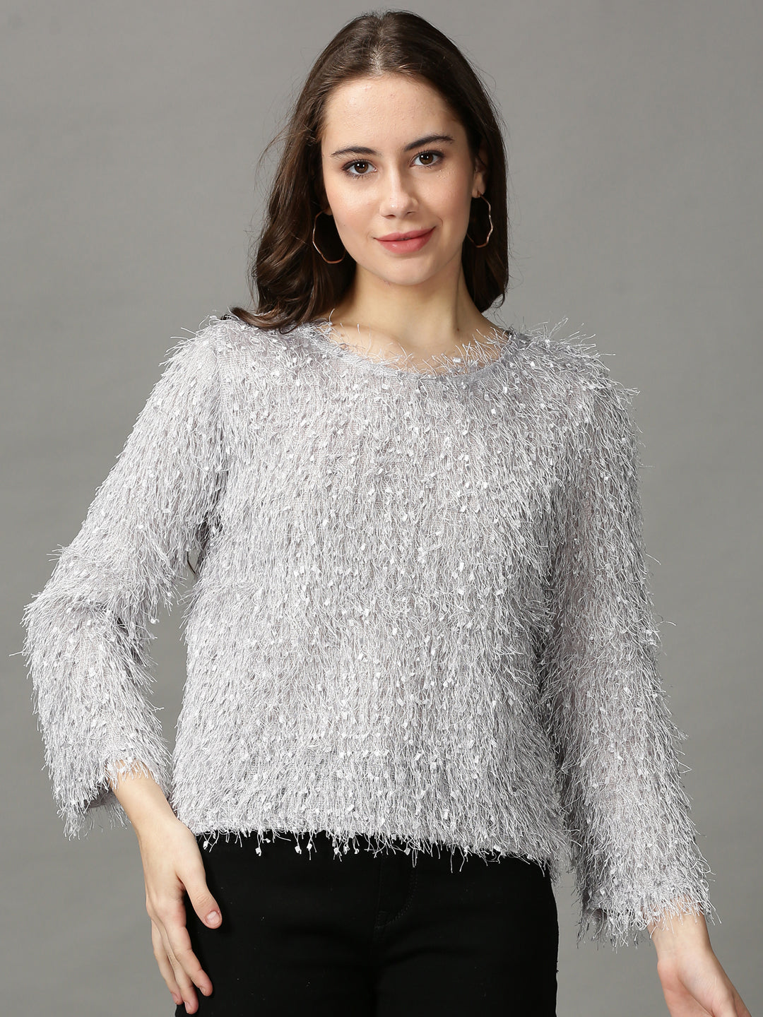 Women's Grey Solid Top