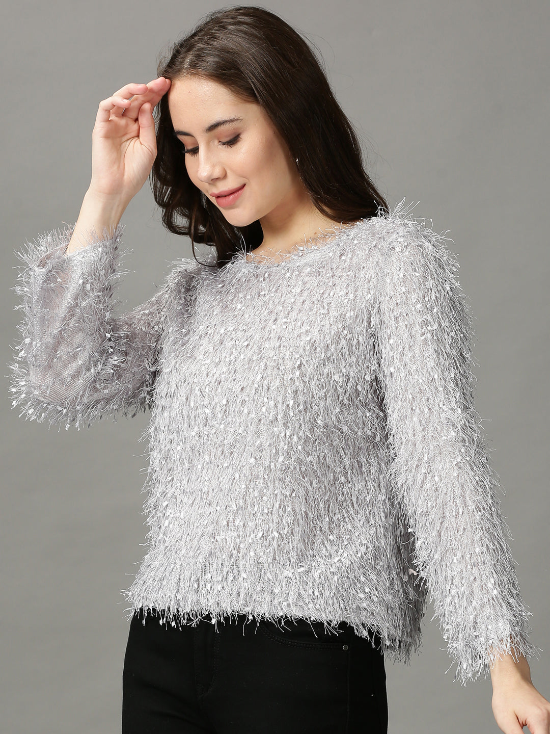 Women's Grey Solid Top