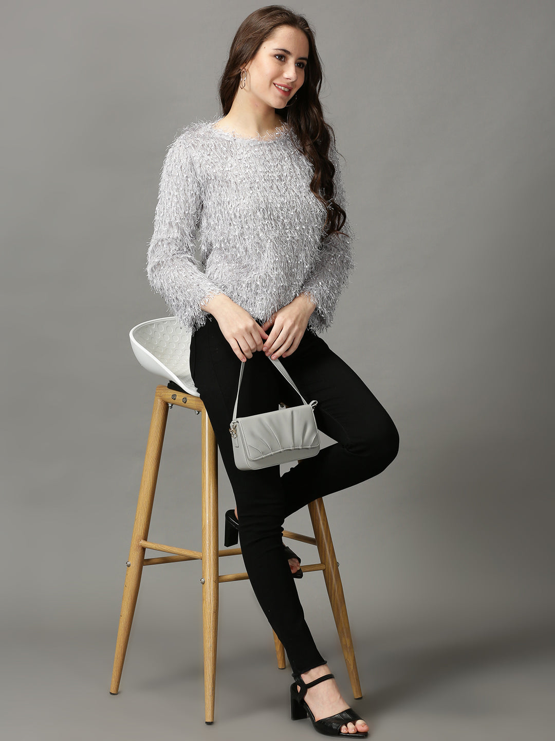 Women's Grey Solid Top