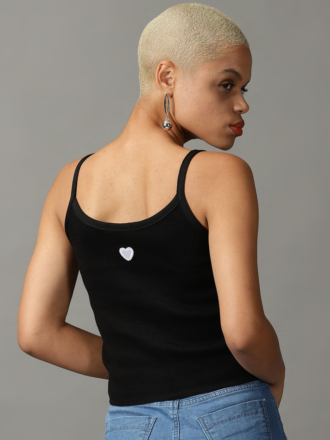 Women's Black Solid Fitted Crop Top