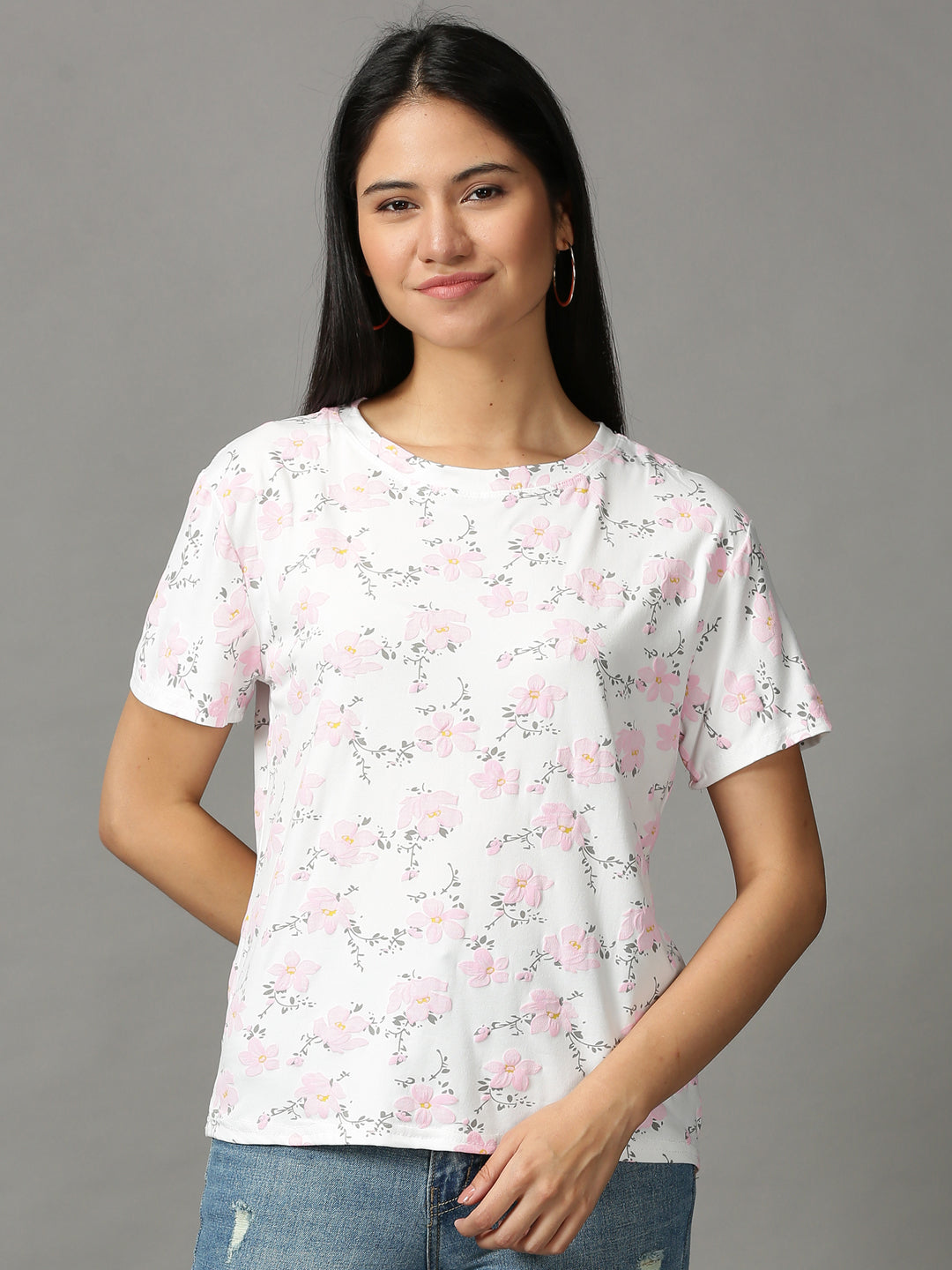 Women's White Printed Top