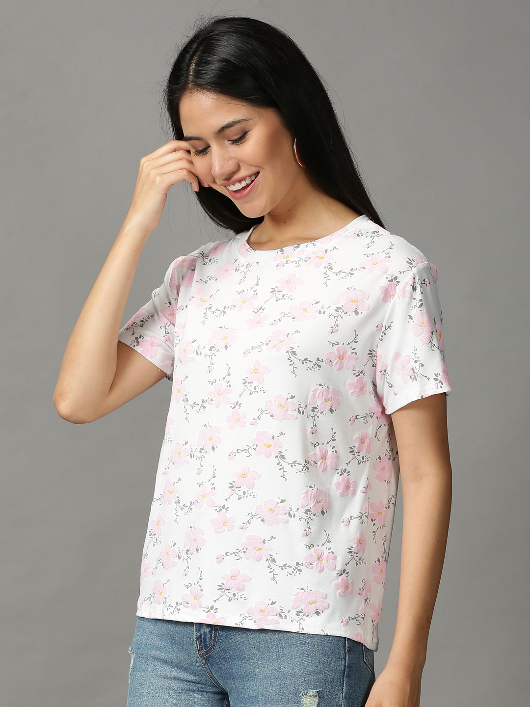 Women's White Printed Top