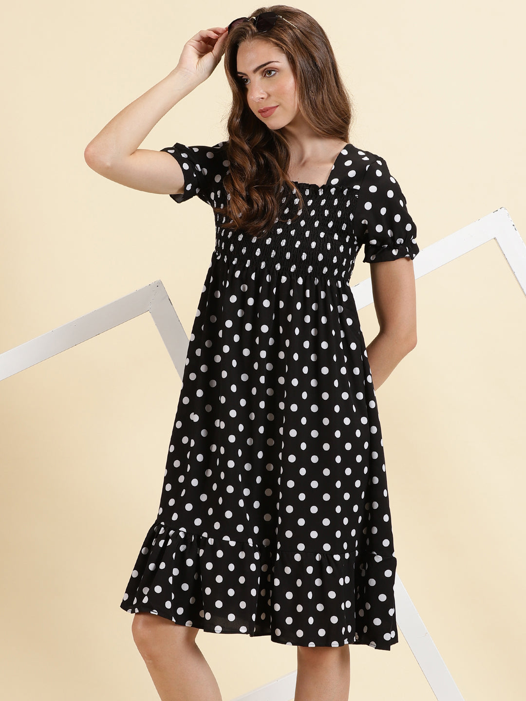 Women's Black Printed Fit and Flare Dress