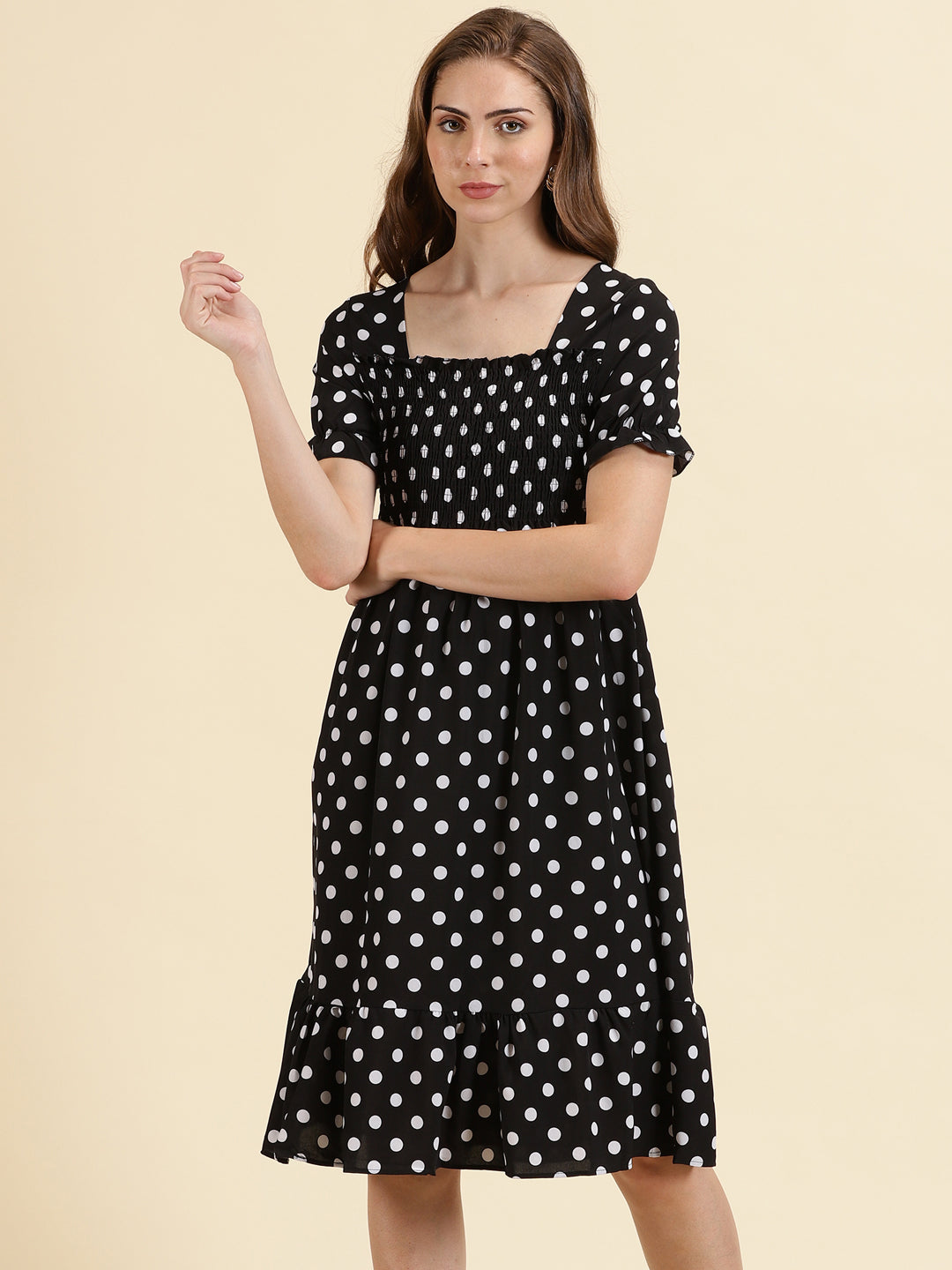 Women's Black Printed Fit and Flare Dress