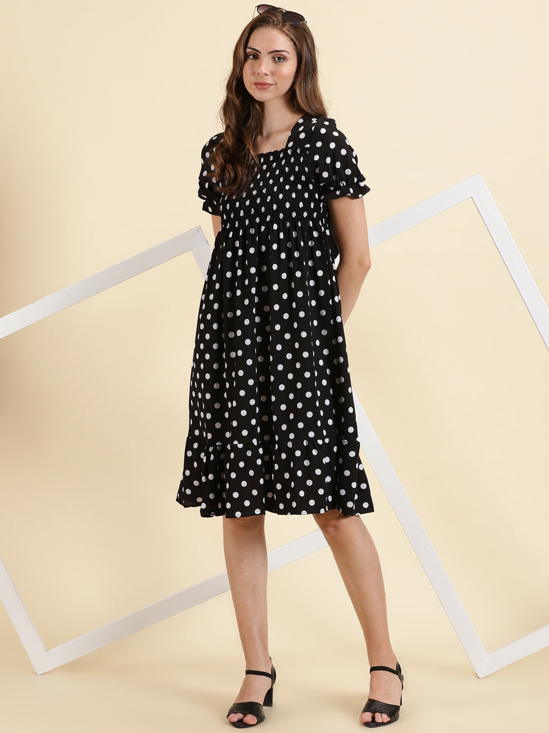 Women's Black Printed Fit and Flare Dress