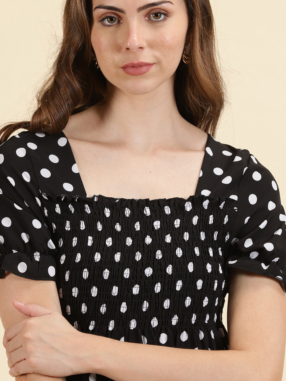 Women's Black Printed Fit and Flare Dress