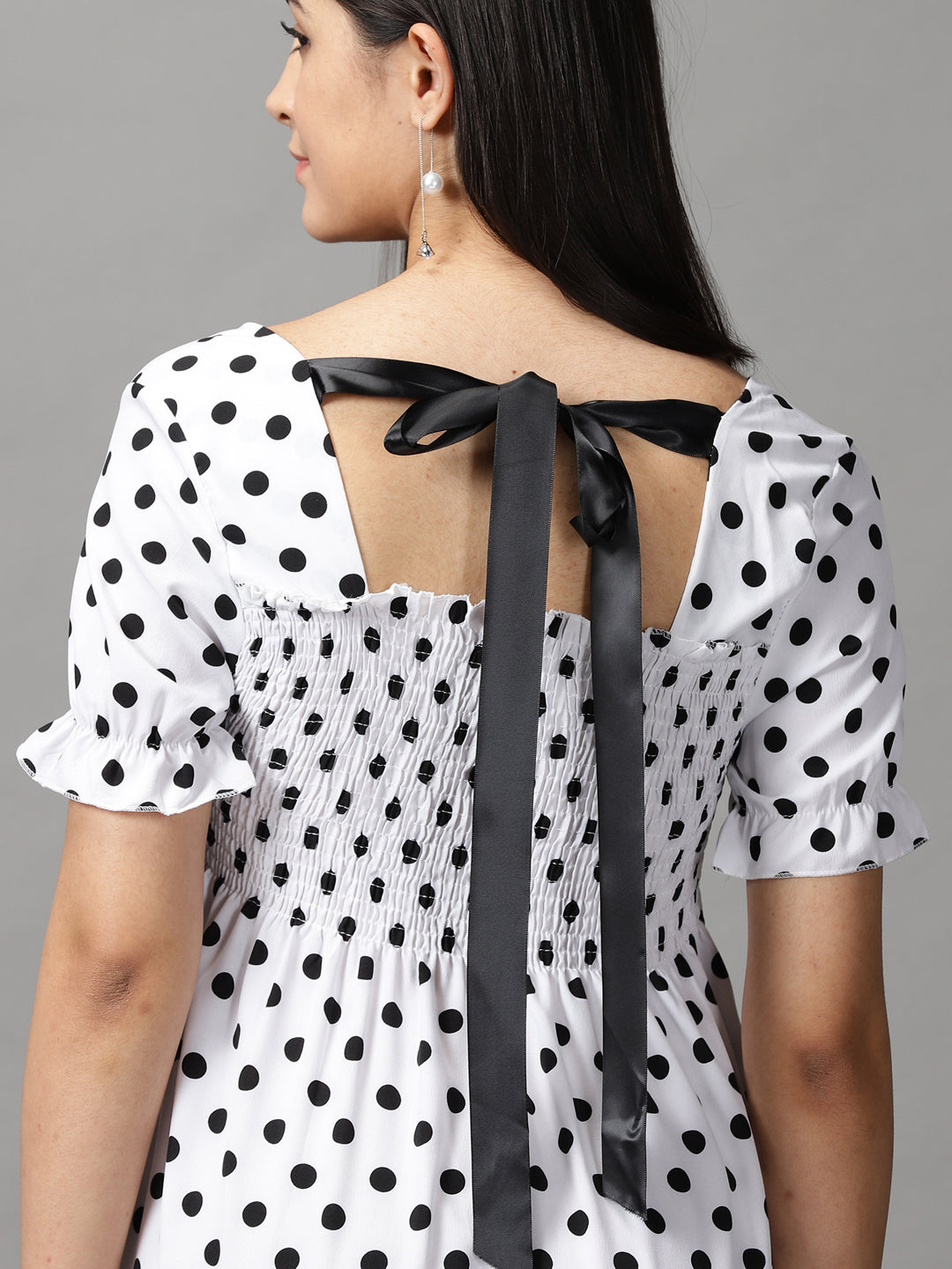 Women's White Polka Dots Fit and Flare Dress