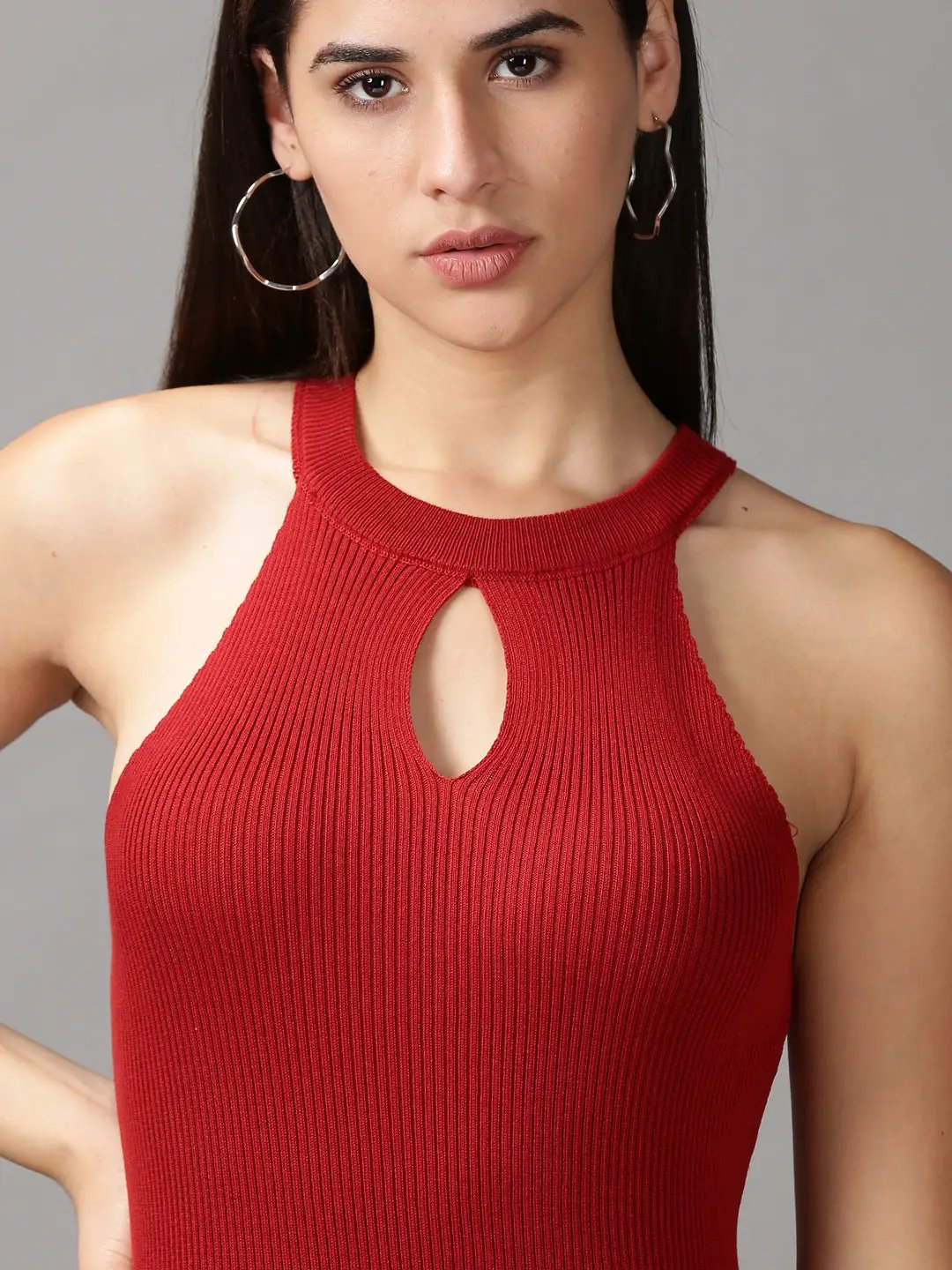 Women's Maroon Solid Bodycon Dress