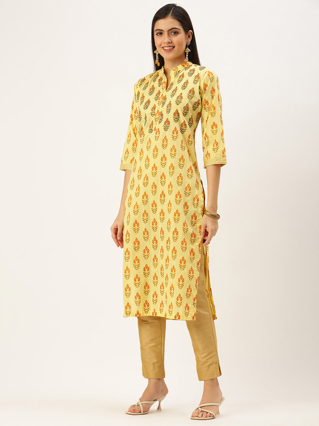 Women's Yellow Printed Straight Kurtas