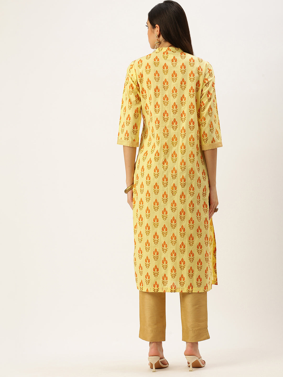 Women's Yellow Printed Straight Kurtas