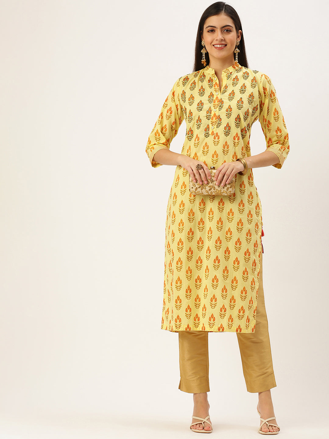 Women's Yellow Printed Straight Kurtas