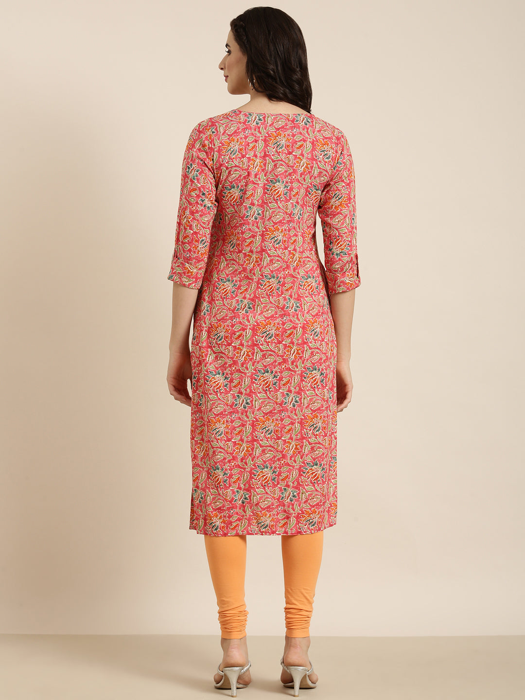 Women Straight Pink Floral Kurta