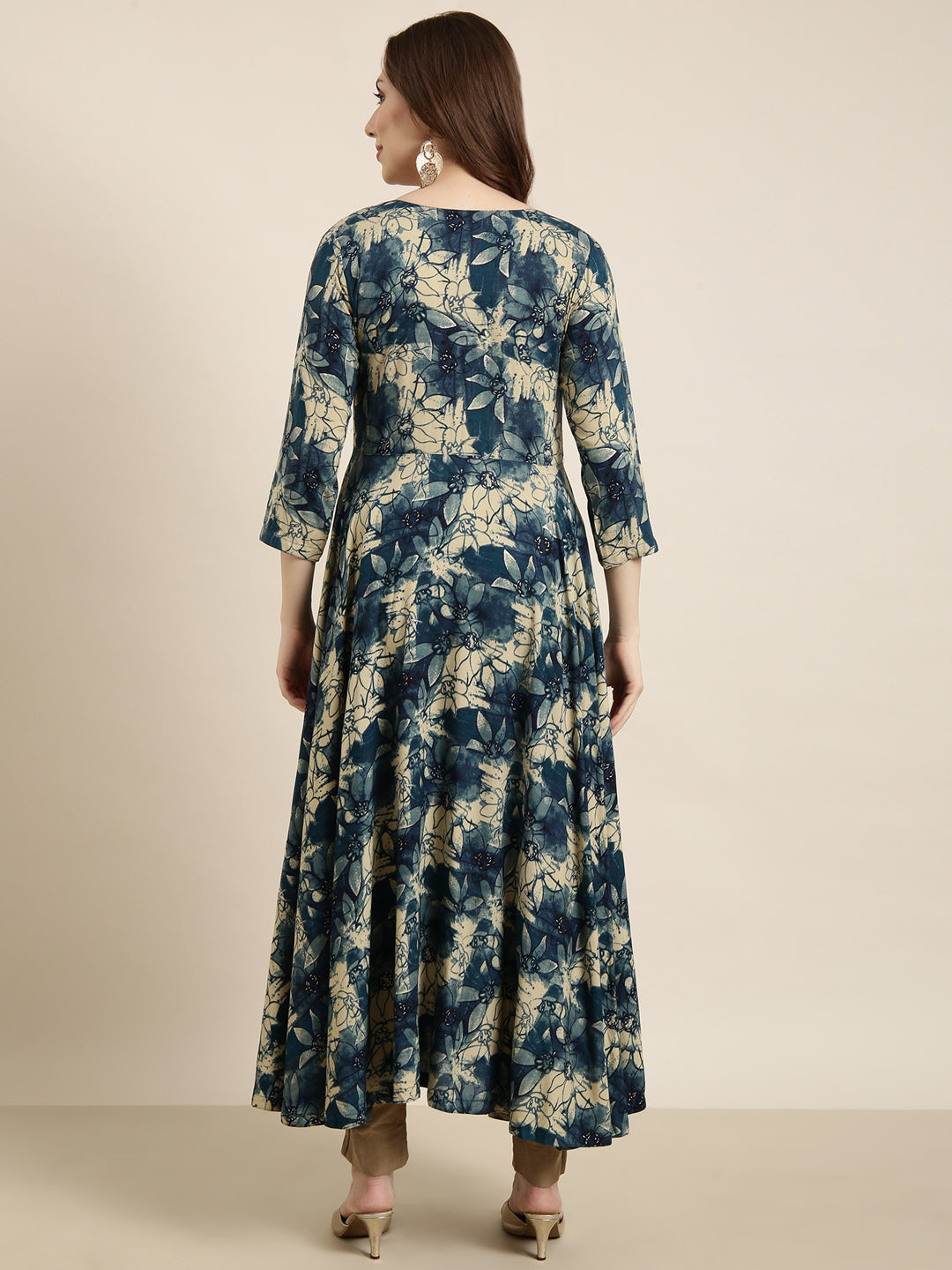 Women Anarkali Blue Floral Kurta