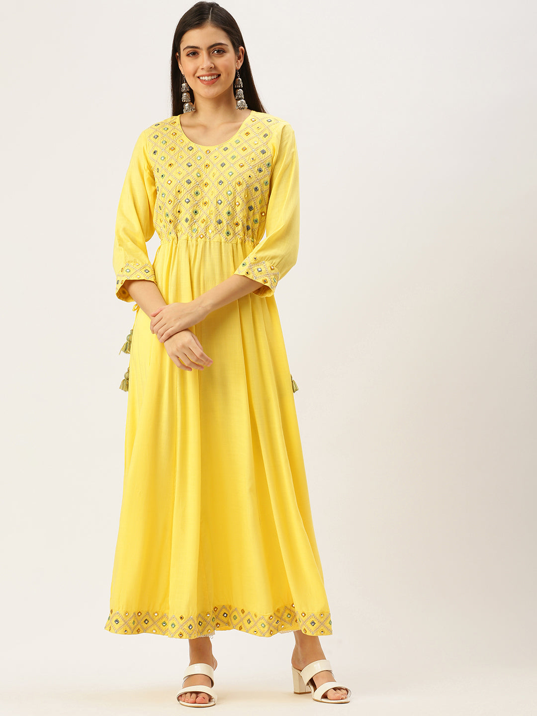 Women's Yellow Embroidered Anarkali Kurtas