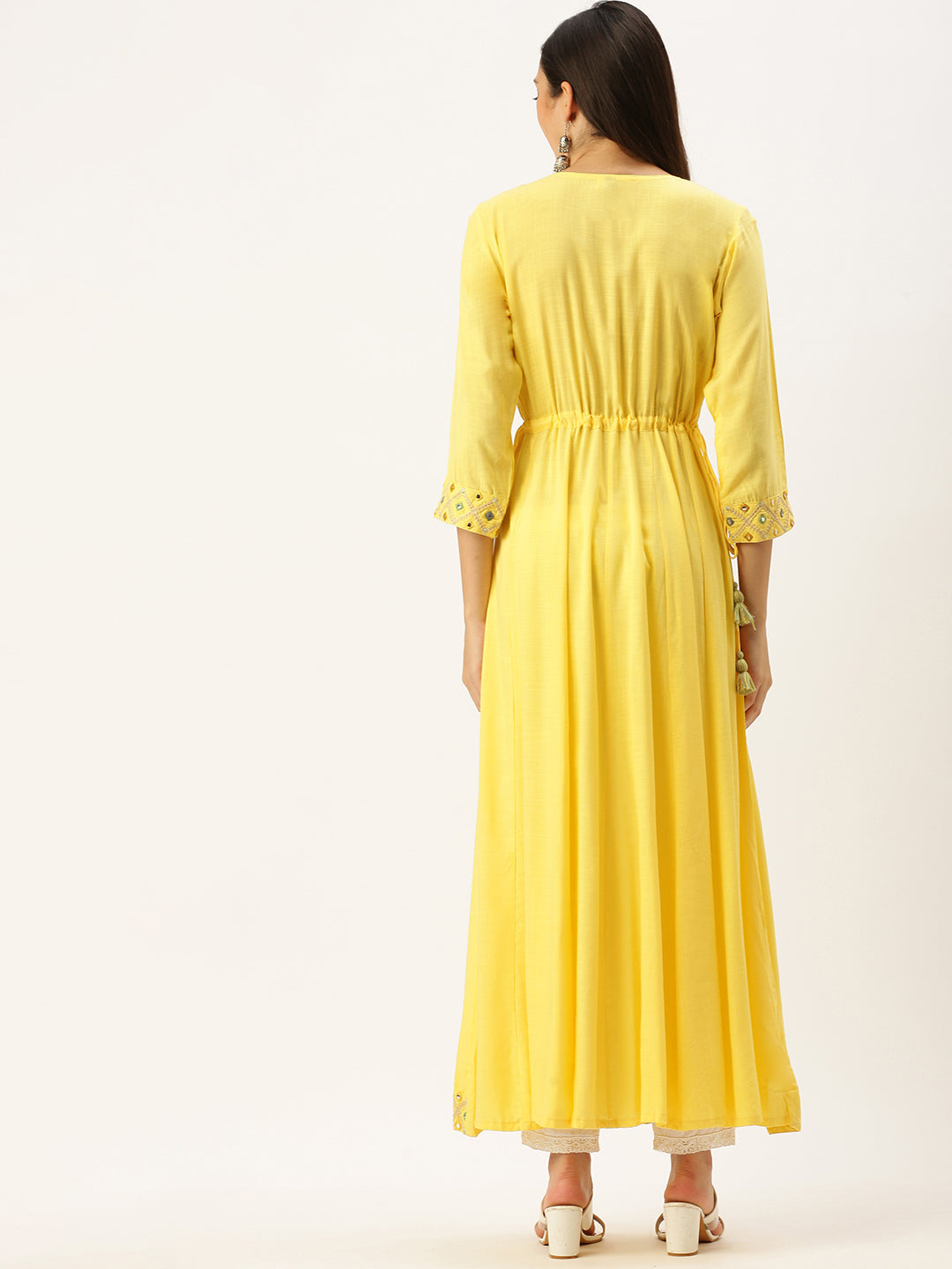 Women's Yellow Embroidered Anarkali Kurtas