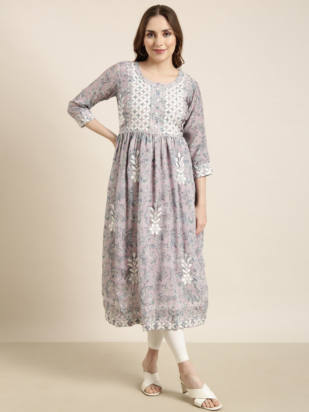 Women Anarkali Lavender Floral Kurta