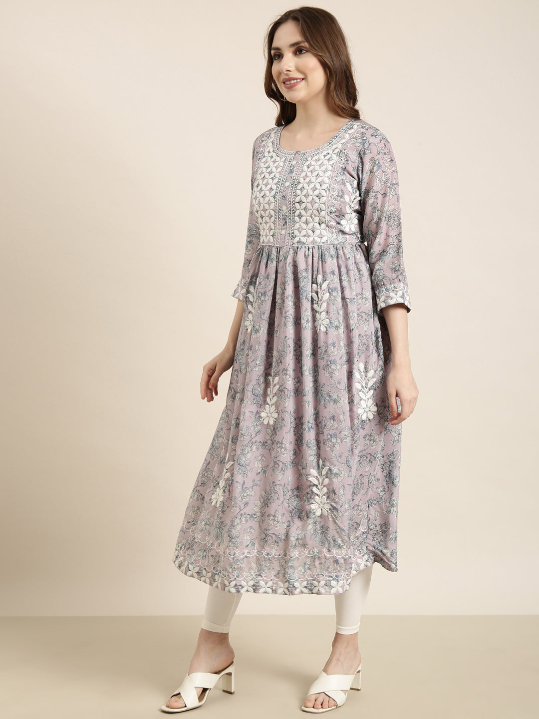 Women Anarkali Lavender Floral Kurta