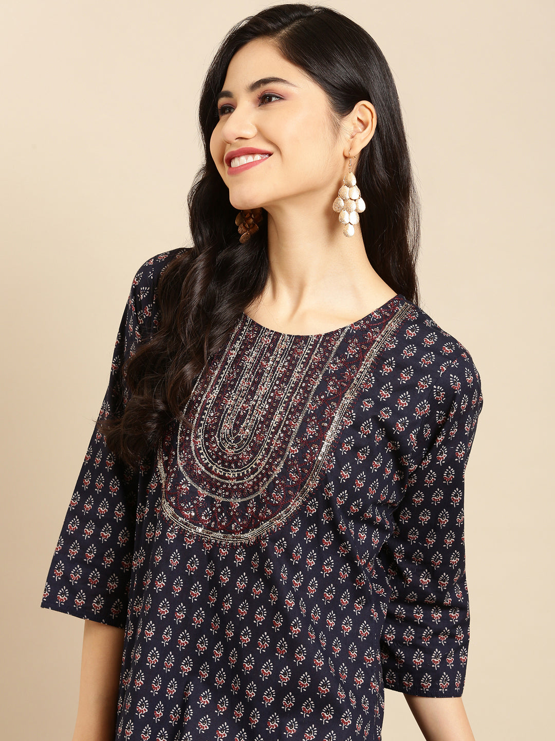 Women's Blue Printed Straight Kurta