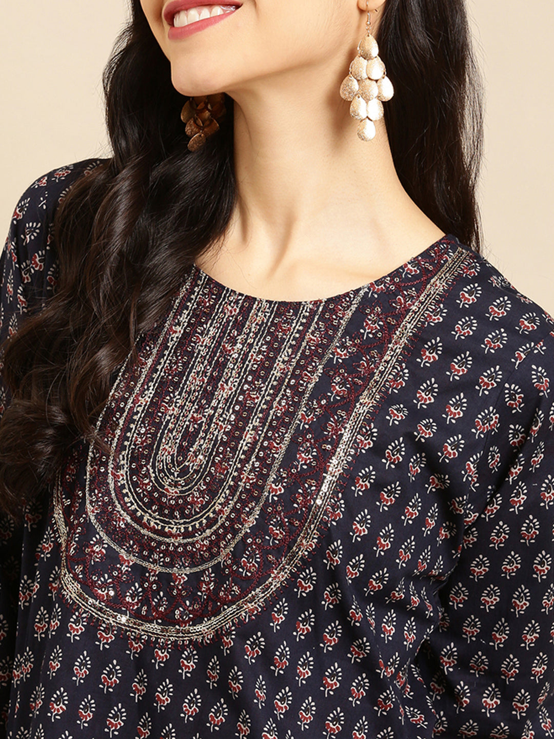 Women's Blue Printed Straight Kurta