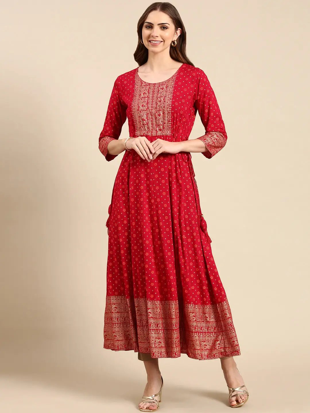 Women's Magenta Printed Anarkali Kurta