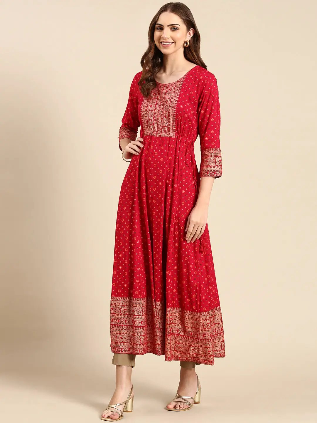 Women's Magenta Printed Anarkali Kurta