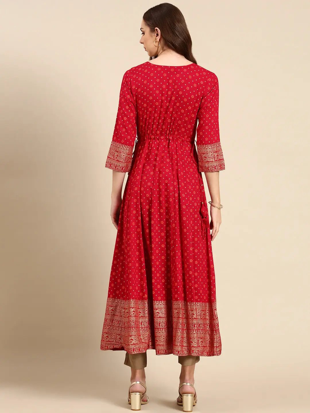 Women's Magenta Printed Anarkali Kurta