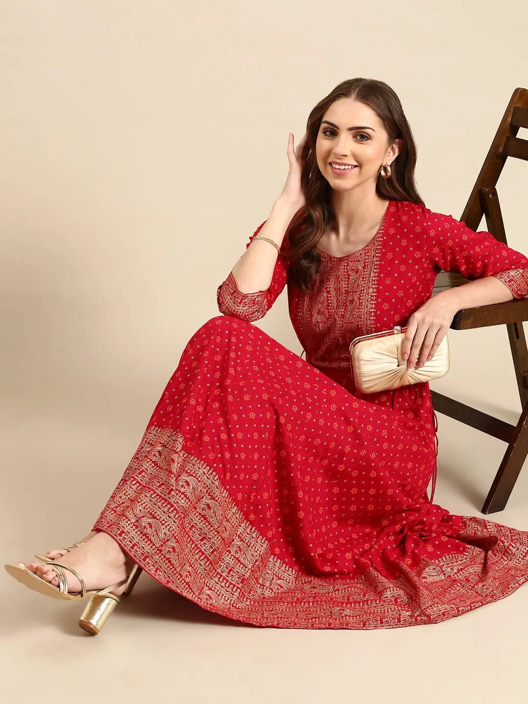 Women's Magenta Printed Anarkali Kurta