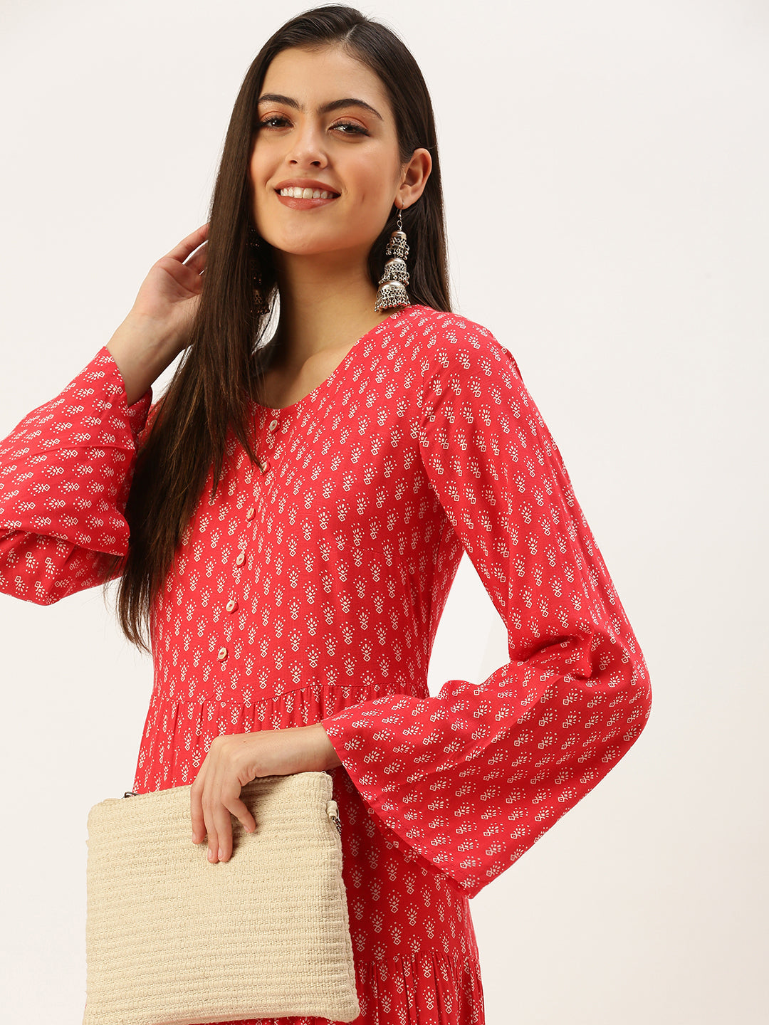 Women's Pink Printed A-Line Kurtas