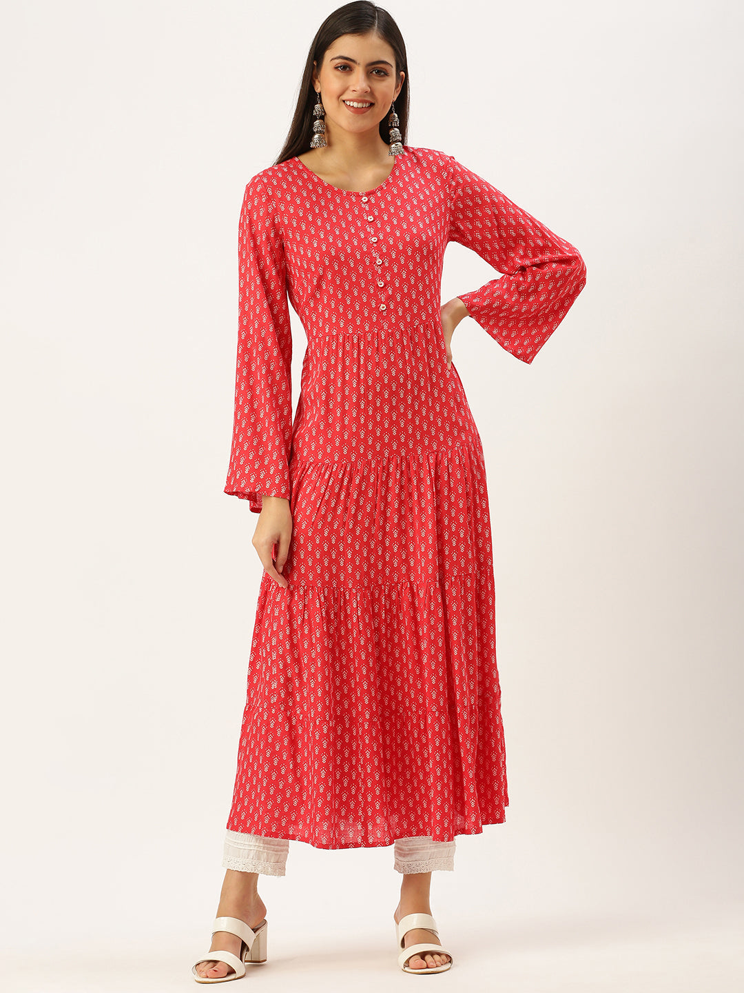 Women's Pink Printed A-Line Kurtas