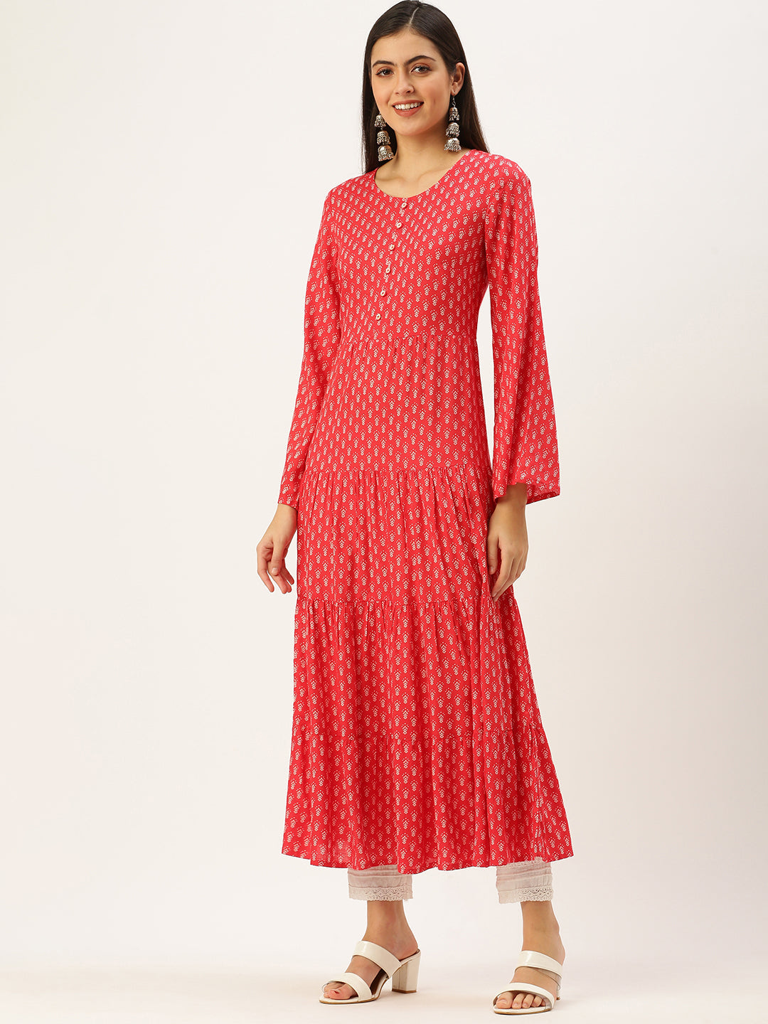 Women's Pink Printed A-Line Kurtas