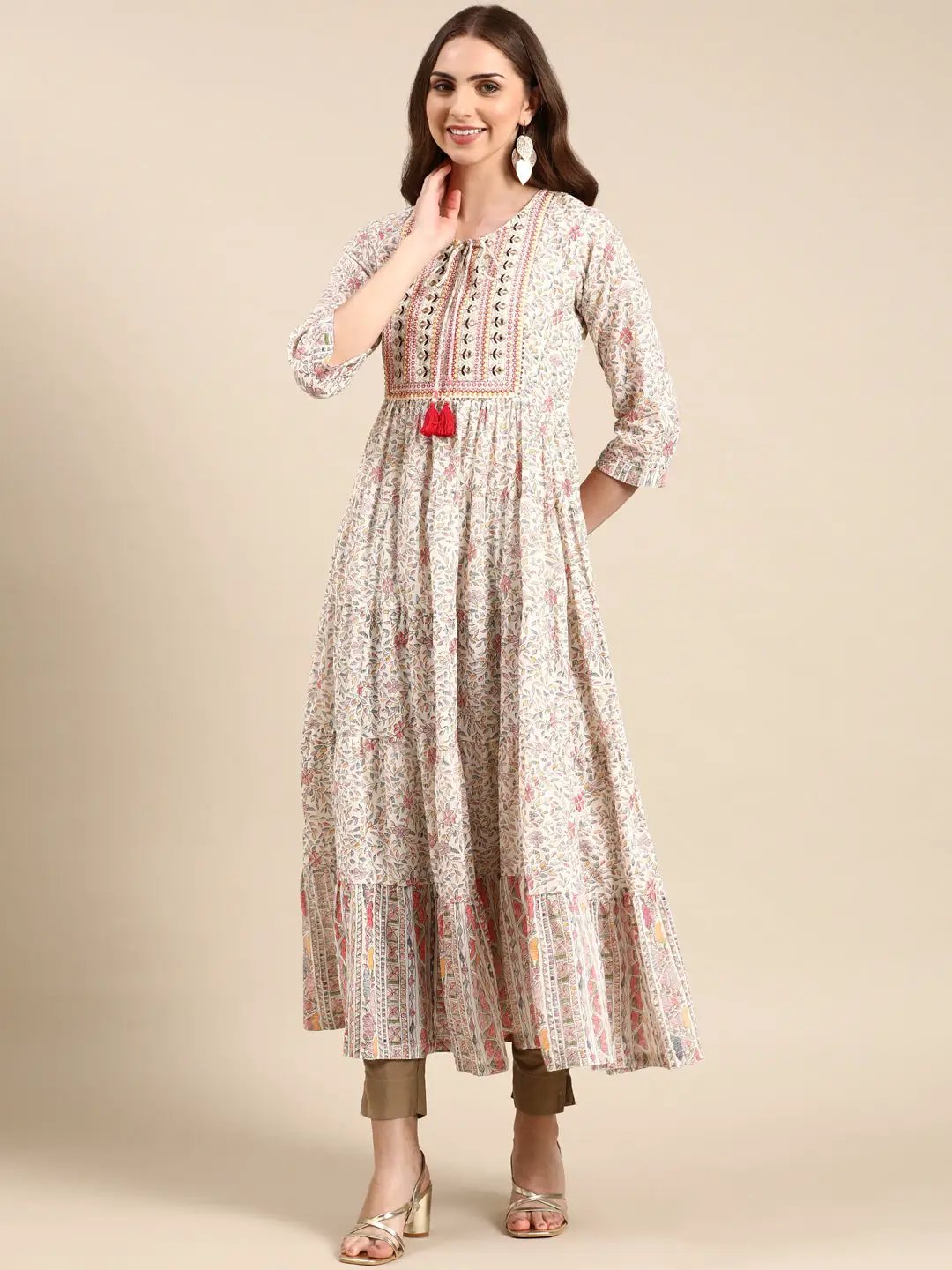 Women's Off White Printed Anarkali Kurta