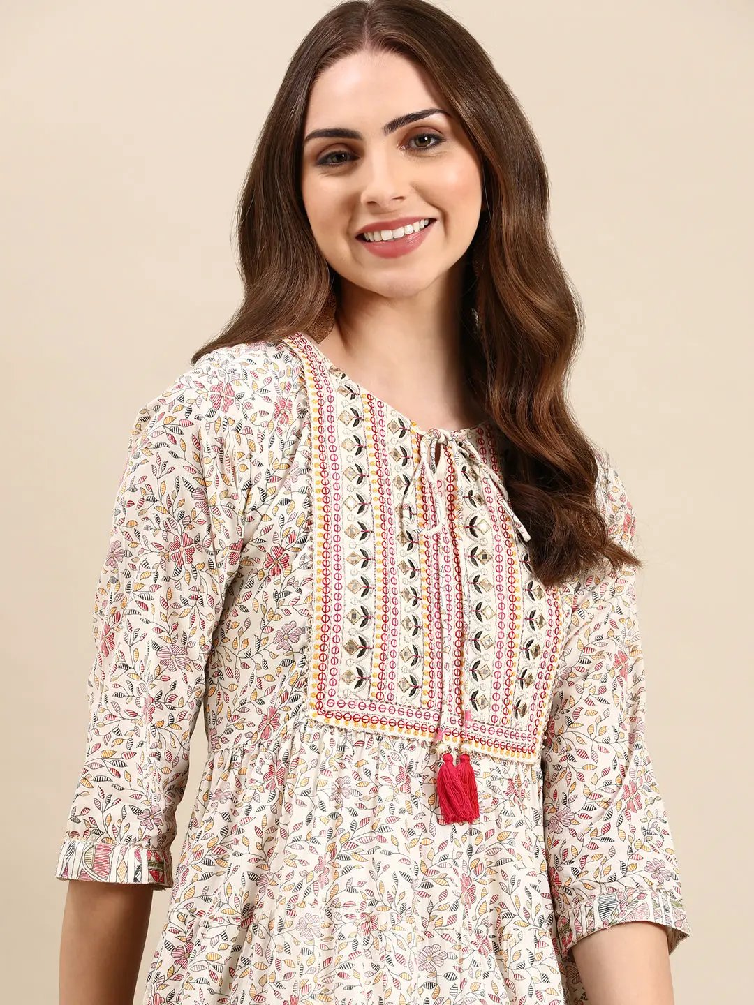 Women's Off White Printed Anarkali Kurta