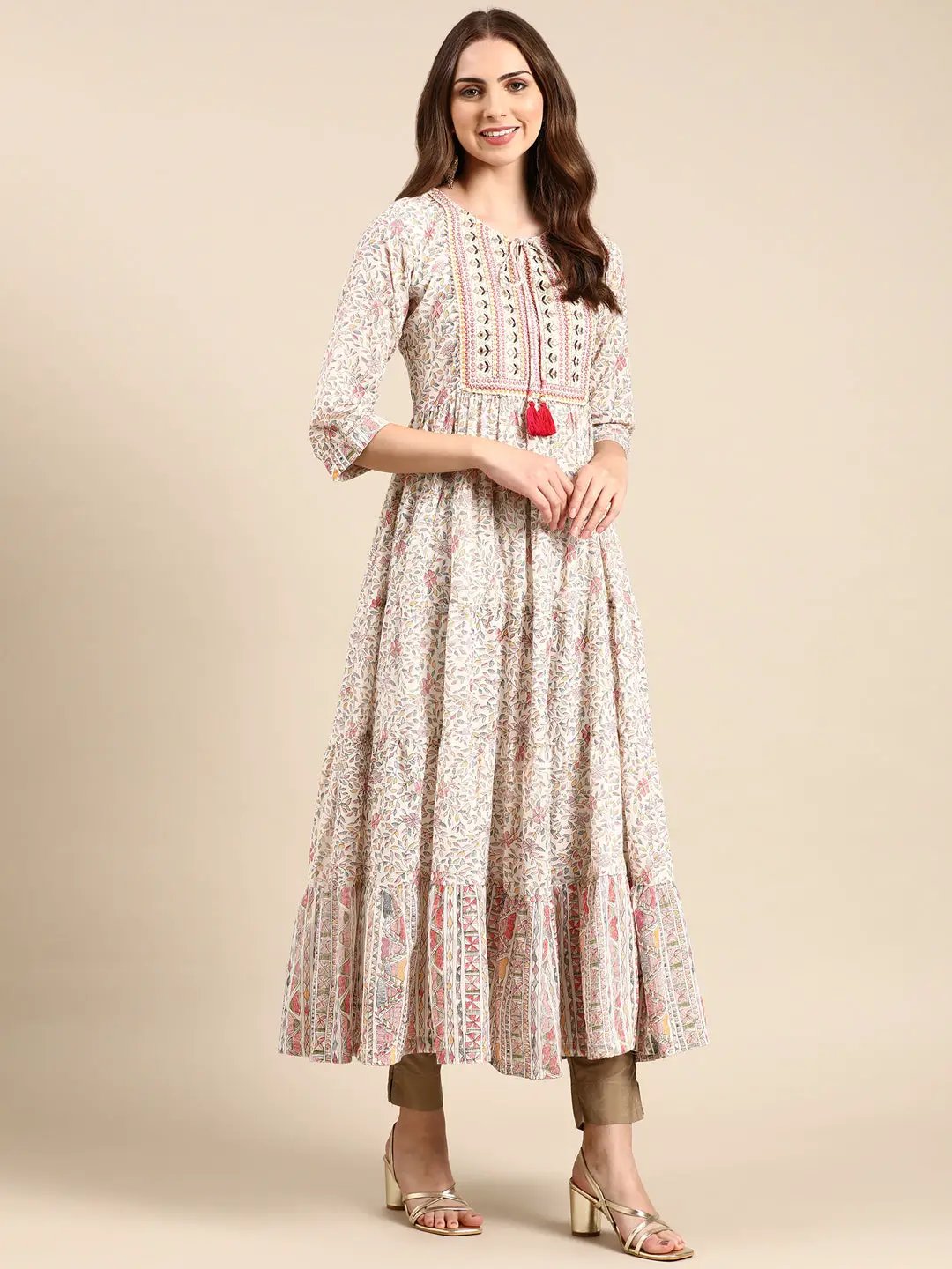 Women's Off White Printed Anarkali Kurta