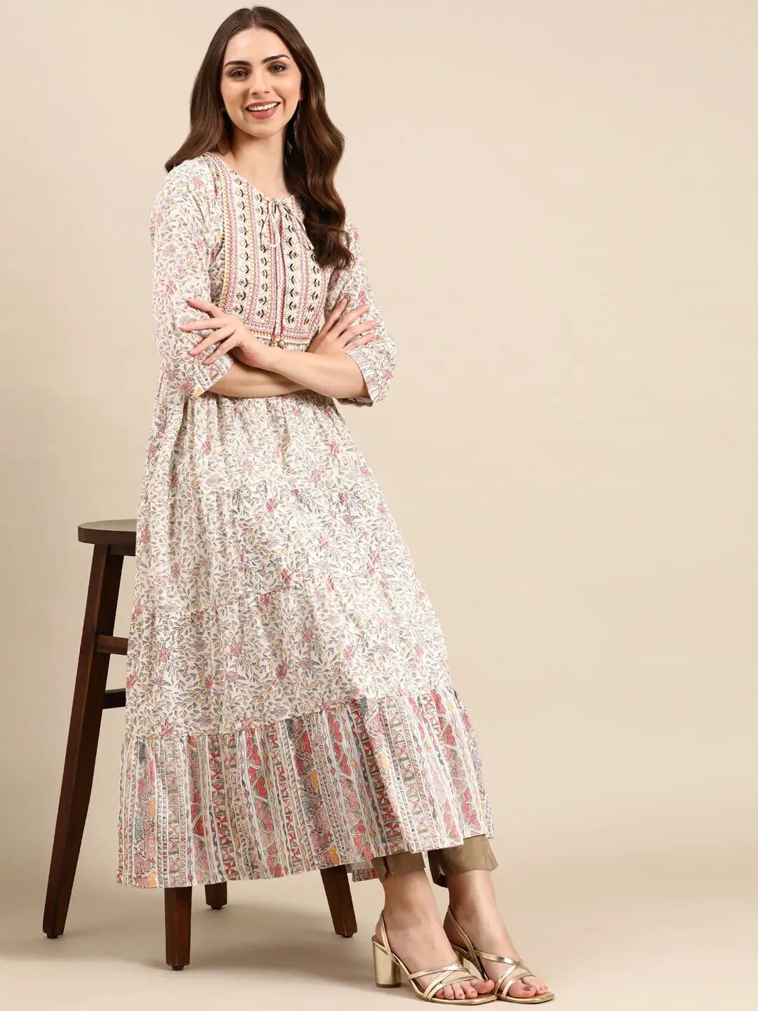 Women's Off White Printed Anarkali Kurta