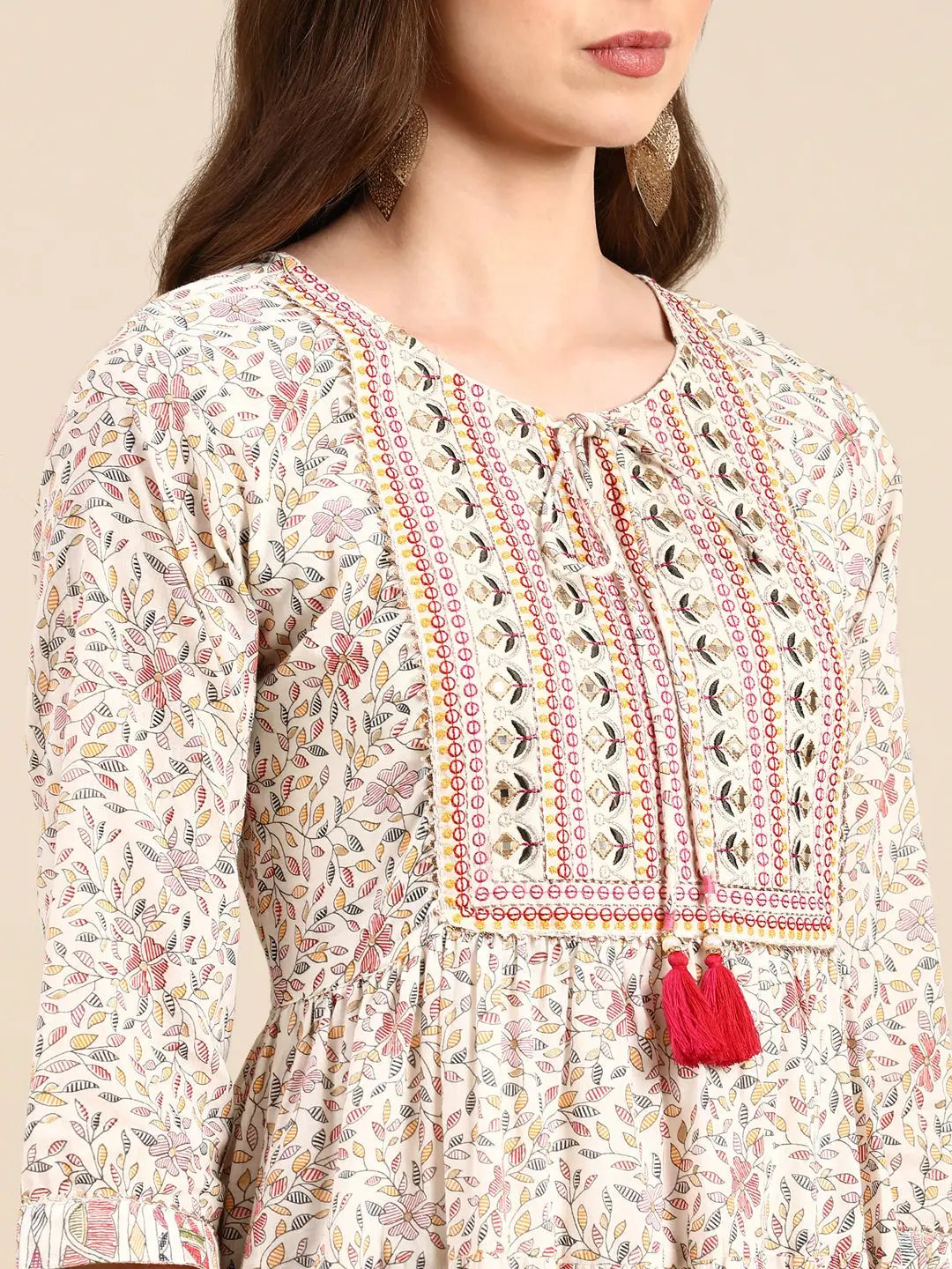 Women's Off White Printed Anarkali Kurta