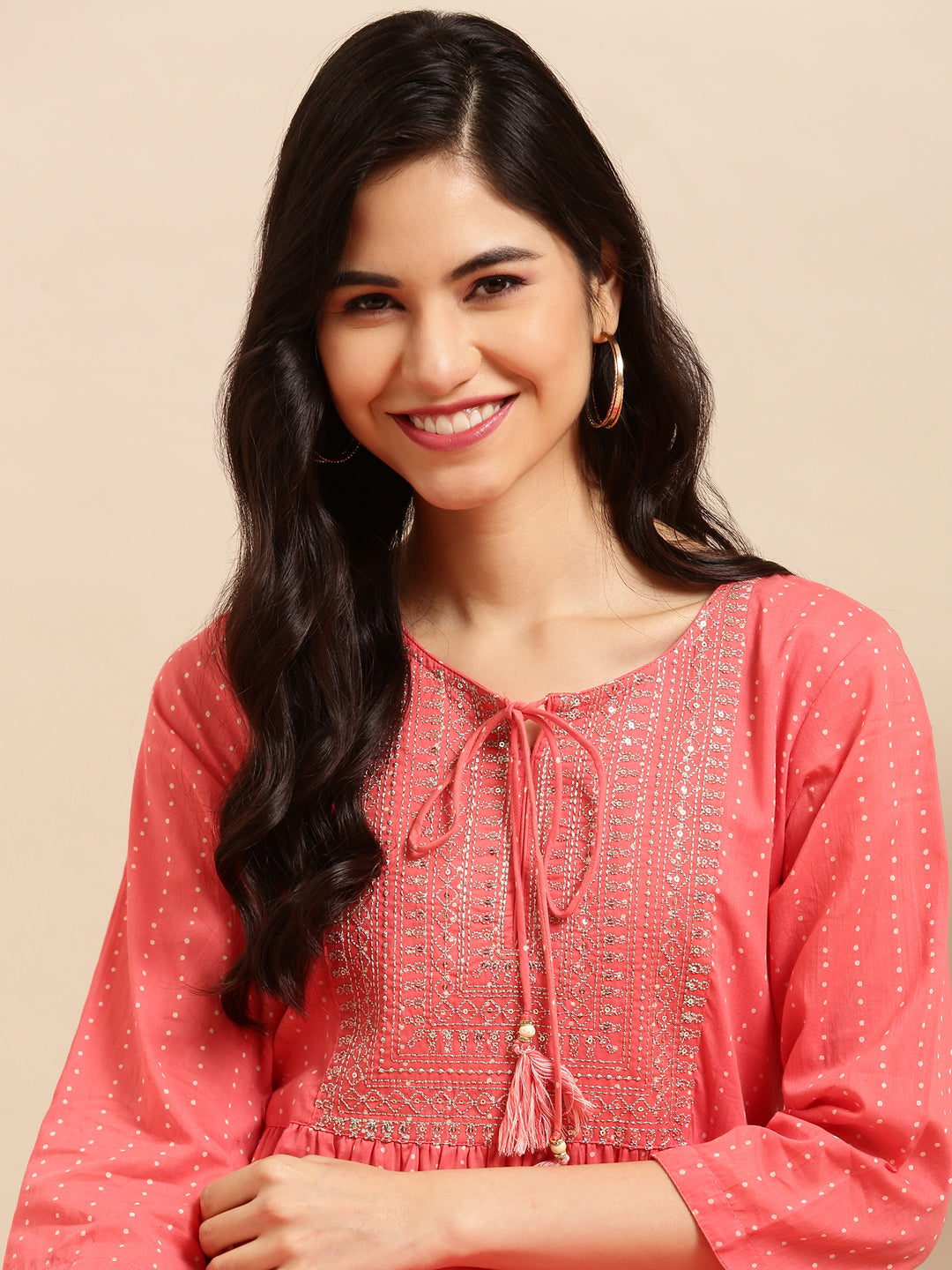 Women's Pink Printed Straight Kurta