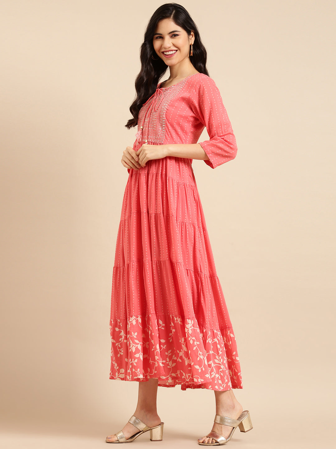 Women's Pink Printed Straight Kurta